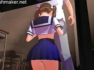 Sexy anime schoolgirl doing blowjob - 3 min